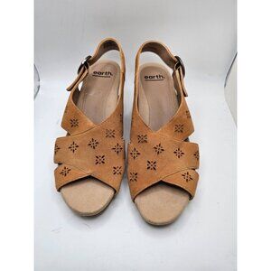 Women's Earth Attalea Bahama Suede Sling Back‎ Cork Wedge Size 9.5 Beige